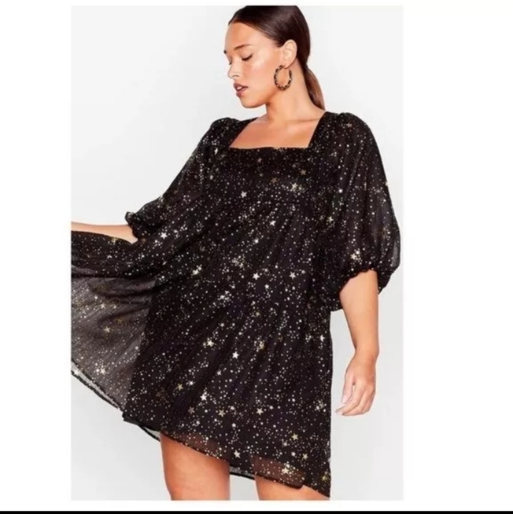 Nasty Gal black gold starlight plus size mini dress new size 16